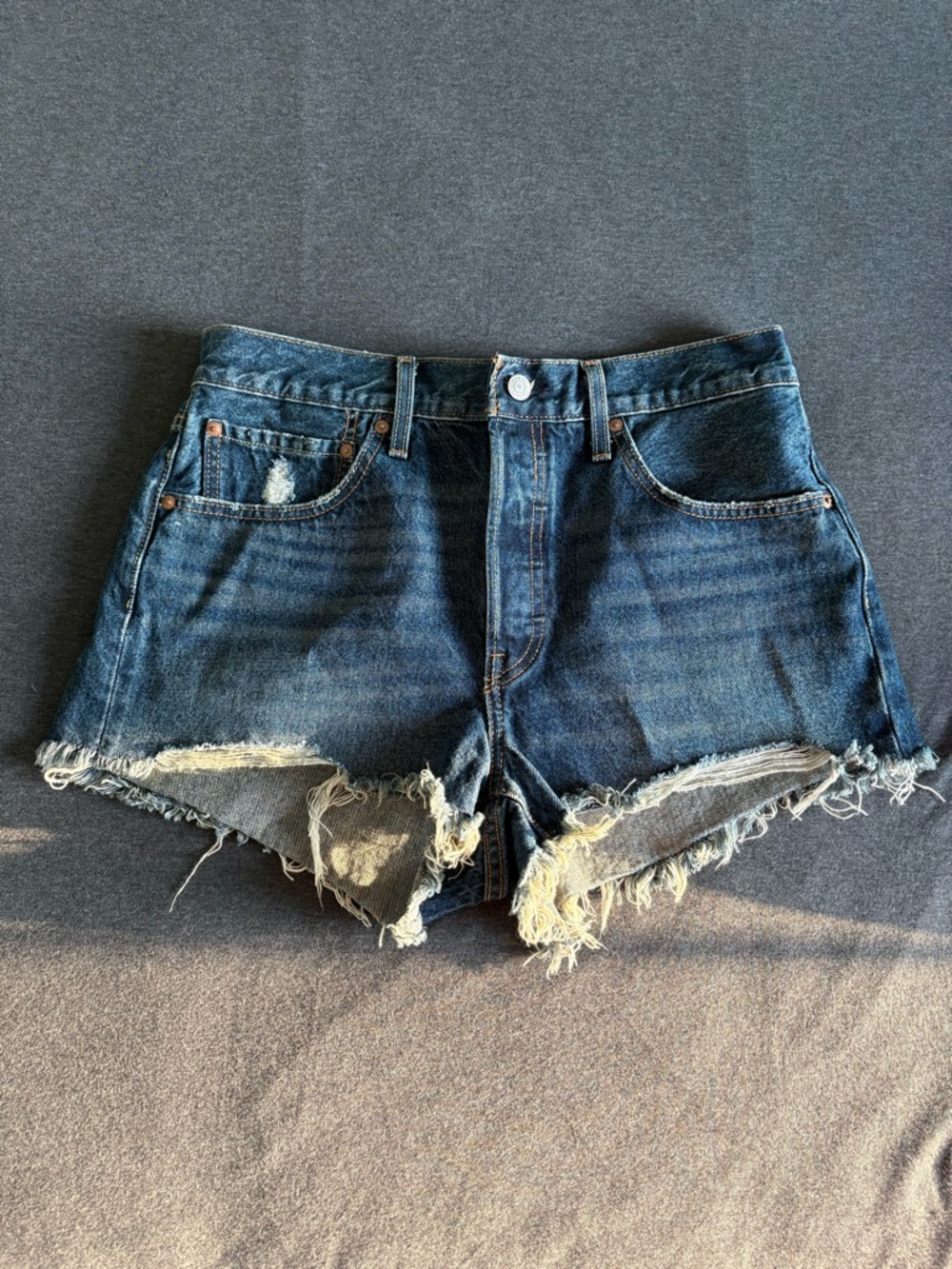 Levi's Premium 501 High-Waisted Cutoff Denim Shorts New Look Dark Wash Capital E
